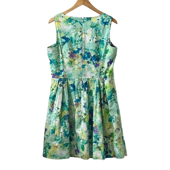 Calvin Klein Women's Dress Sleeveless Size 12 Zipper Green Geometric Pleat Skirt - Picture 4 of 9